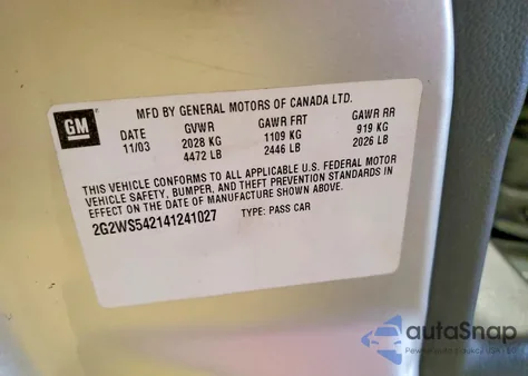 2004 Pontiac Grand Prix Gt2 z USA, uszkodzony, nr VIN 2G2WS542141241027